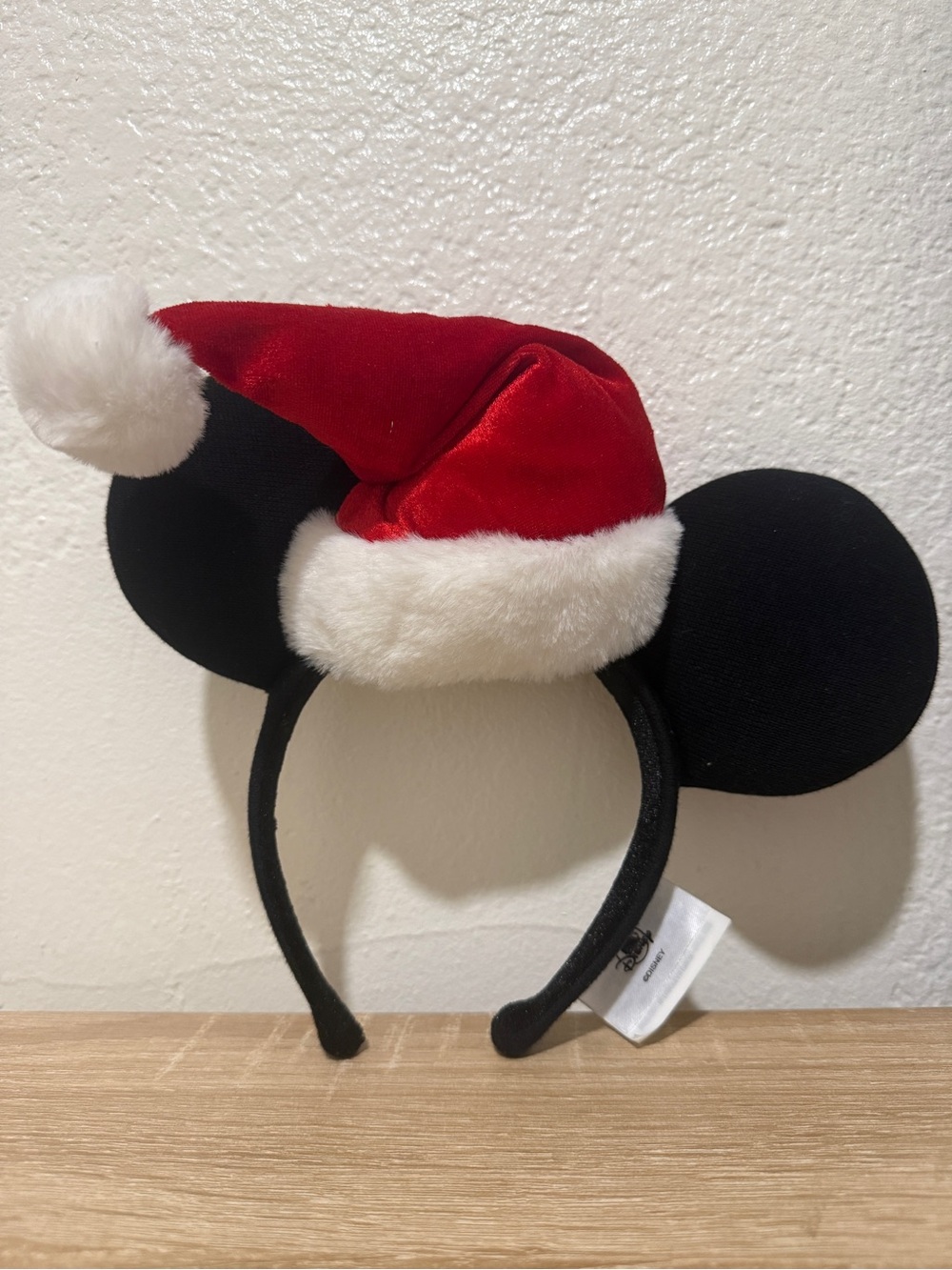 Brand New Disney Parks Black Mickey Ears Headband with Red and White Santa Hat